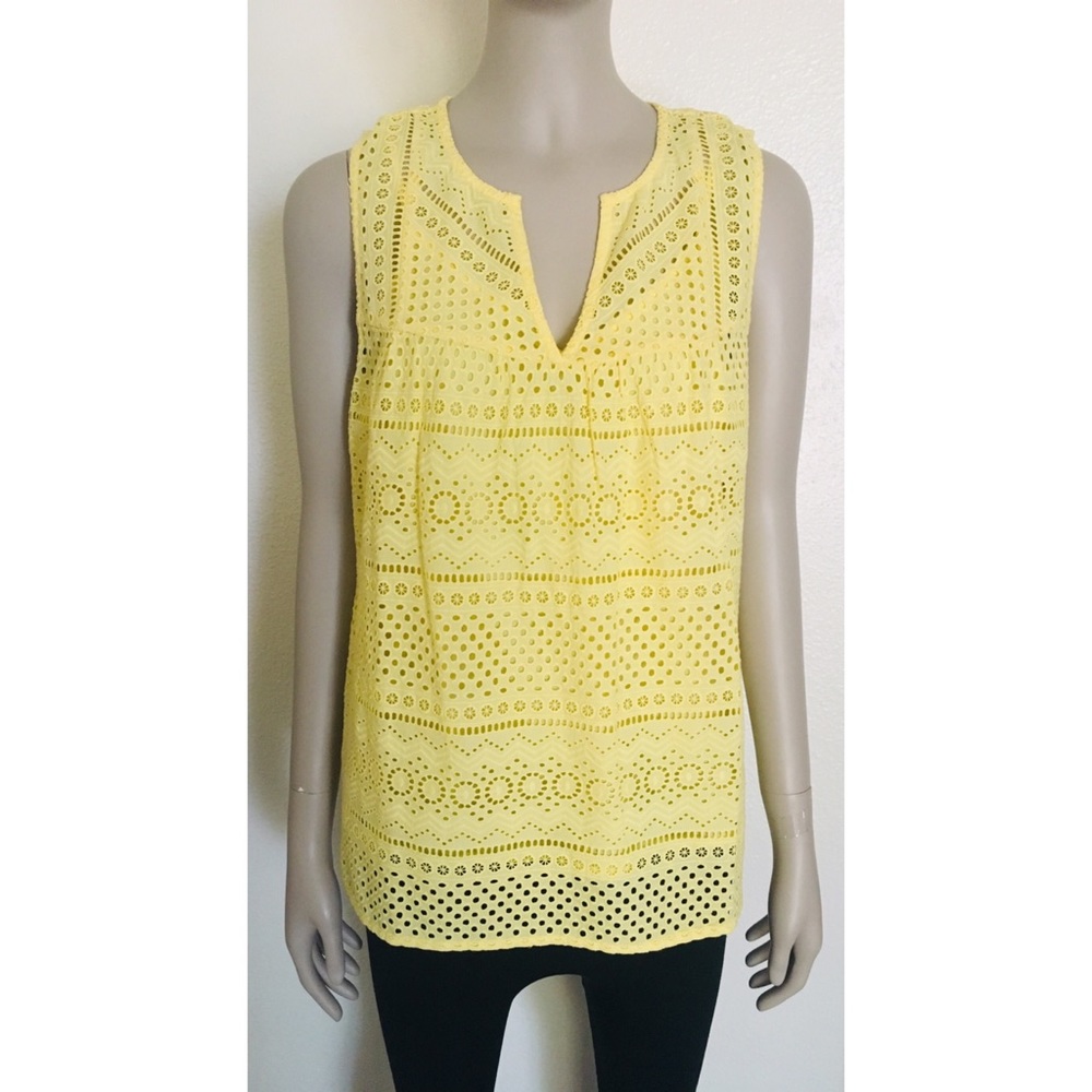 Lucky Brand Yellow Eyelet Sleeveless Top N…